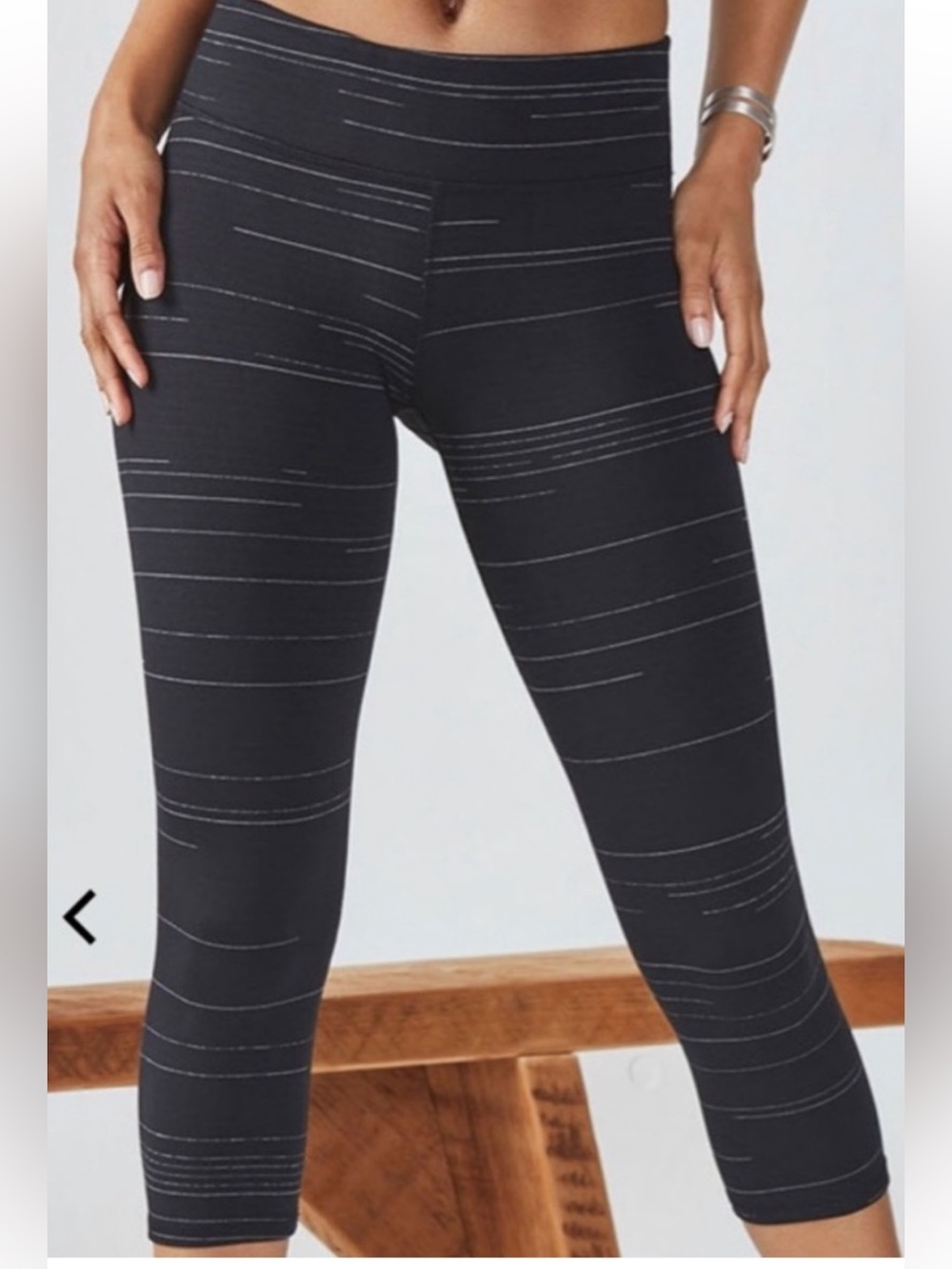 Fabletics Women’s Salar Capri Black Athletic Leggings w/Silver Stripe Sz S NWT